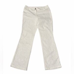 Escada Floral White Embroidered Flare Leg Pants Size 42 Women’s